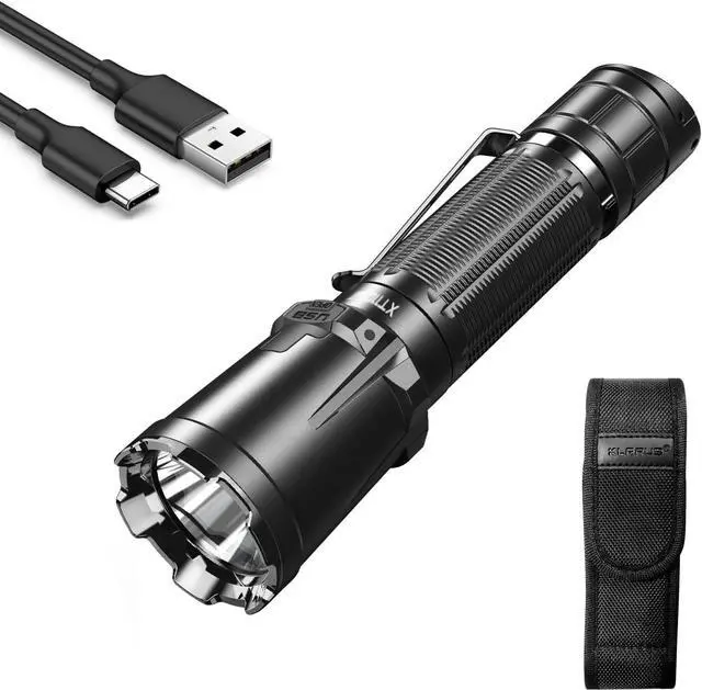 Main image of XT11GT Pro 3300 Lumens USB C Rechargeable Tactical Flashlight, 1345 Feet Beam Distance, Instant Reaction Dual Tail Switches, Tactical + Outdoor Settings, with 4000mAh Battery, Holster