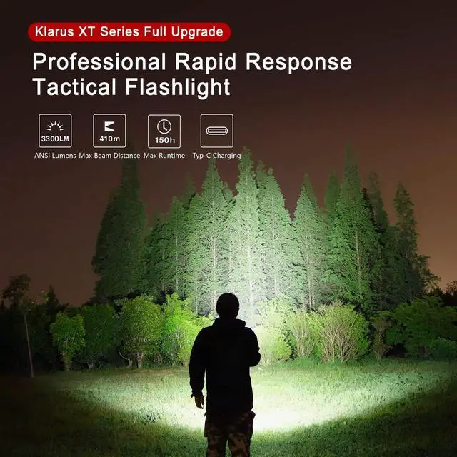Alt view image 2 of 7 - XT11GT Pro 3300 Lumens USB C Rechargeable Tactical Flashlight, 1345 Feet Beam Distance, Instant Reaction Dual Tail Switches, Tactical + Outdoor Settings, with 4000mAh Battery, Holster