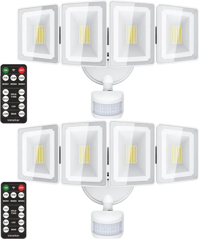 Main image of 100W 10000LM LED Security Lights Motion Sensor Outdoor, Remote Control 4 Heads LED Flood Light Outdoor, 5000K Daylight, IP65 Waterproof, Bright Motion Detected Light Outside Yard-2 Pack