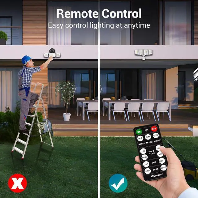 Alt view image 4 of 7 - 100W 10000LM LED Security Lights Motion Sensor Outdoor, Remote Control 4 Heads LED Flood Light Outdoor, 5000K Daylight, IP65 Waterproof, Bright Motion Detected Light Outside Yard-2 Pack