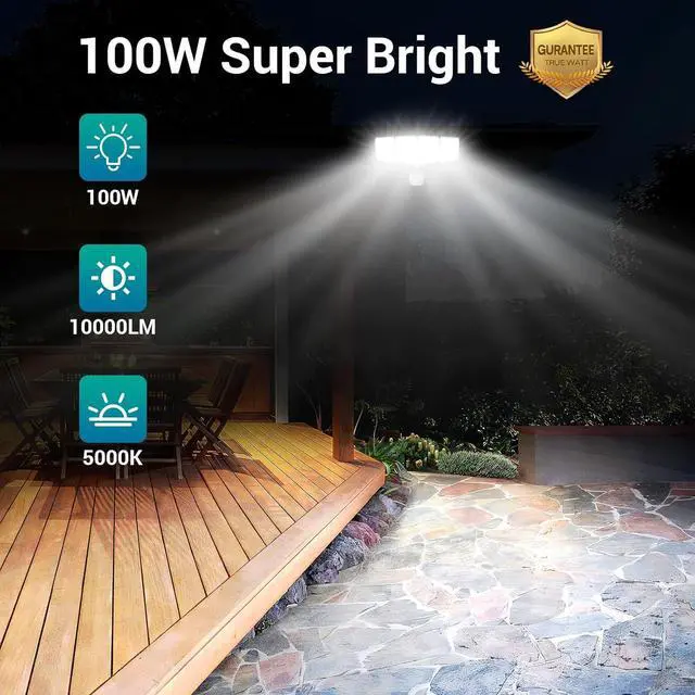 Alt view image 6 of 7 - 100W 10000LM LED Security Lights Motion Sensor Outdoor, Remote Control 4 Heads LED Flood Light Outdoor, 5000K Daylight, IP65 Waterproof, Bright Motion Detected Light Outside Yard-2 Pack