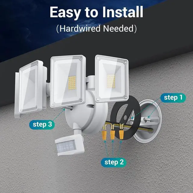 Alt view image 7 of 7 - 100W 10000LM LED Security Lights Motion Sensor Outdoor, Remote Control 4 Heads LED Flood Light Outdoor, 5000K Daylight, IP65 Waterproof, Bright Motion Detected Light Outside Yard-2 Pack