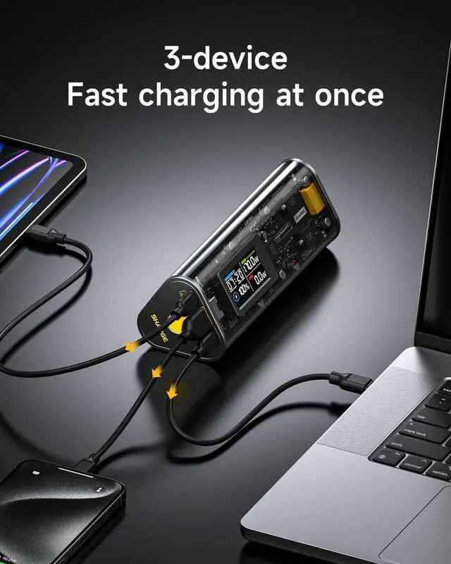 Alt view image 4 of 7 - 170 Power Bank, 140W PD3.1 Portable Charger 24,000mAh/ 84.6Wh with Smart Display, 170W Total Output Battery Pack for MacBook Pro iPhone 16/15/14 Series