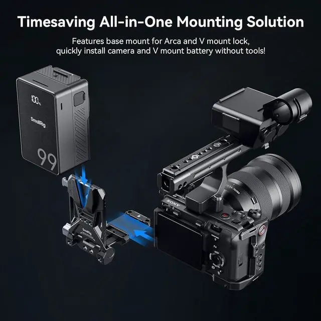 Alt view image 2 of 7 - Foldable V Mount Battery Plate, Tool-Free, All-in One Mounting Solution for Mirrorless/DSLR Cameras, with Modular Plate for Arca, Compact Camera Video Rig, for NEEWER V Mount Battery PS099E