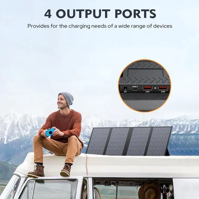Alt view image 5 of 7 - 60W Foldable Solar Panel Charger with 18V DC Outlet for Portable Power Stations EnginStar/Jackery/Rockpals/Flashfish, Portable Solar Generator with QC 3.0 for Outdoor Camping Van RV Trip