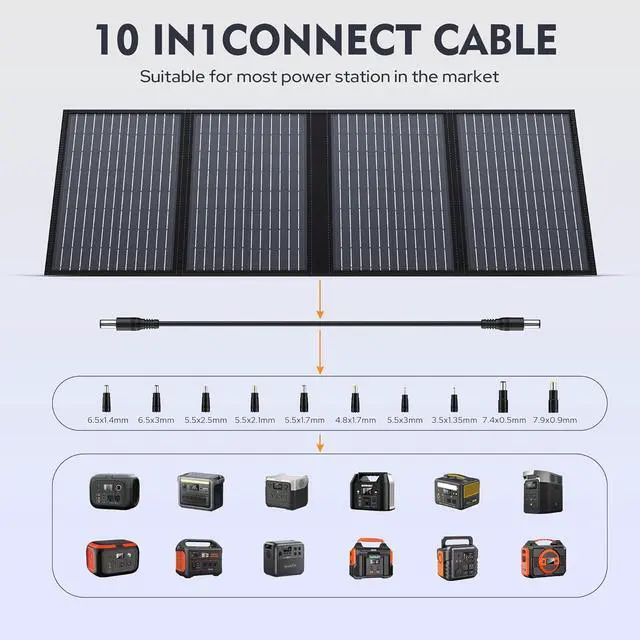 Alt view image 4 of 7 - 60W Foldable Solar Panel Charger with 18V DC Outlet for Portable Power Stations EnginStar/Jackery/Rockpals/Flashfish, Portable Solar Generator with QC 3.0 for Outdoor Camping Van RV Trip