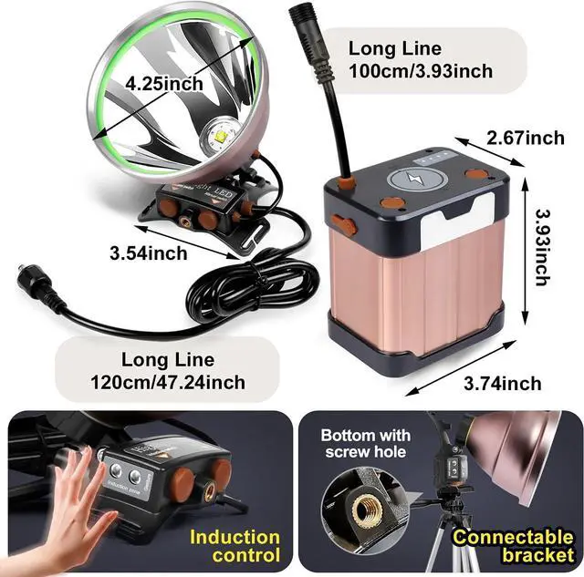 Alt view image 3 of 7 - Coon Hunting Lights High Power LED Headlamp Super Bright High Lumens 22000mAh Rechargeable Headlight Waterproof Head Spotlight Torch for Fishing Camping