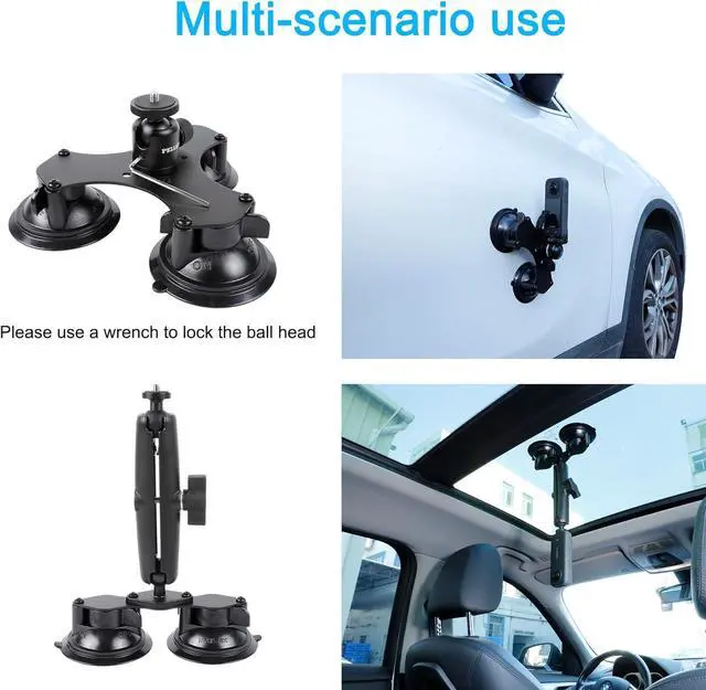 Alt view image 3 of 5 - Suction Car Mount for Insta360 x5,x4, x3, x2, x,One RS,R Compatible with GoPro Max Camera 5 in 1 Suction Mount Kit for Action Cameras (Includes 44.9-inch Selfie Stick)