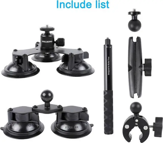 Alt view image 5 of 5 - Suction Car Mount for Insta360 x5,x4, x3, x2, x,One RS,R Compatible with GoPro Max Camera 5 in 1 Suction Mount Kit for Action Cameras (Includes 44.9-inch Selfie Stick)