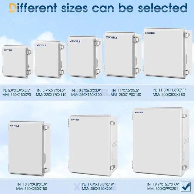 Alt view image 4 of 7 - Waterproof Outdoor Project ABS Plastic Junction Box IP67 Weatherproof Dustproof Enclosure with Hinged Cover, Mounting Plate,Wall Brackets for Power Project (Grey,19.7"x15.7"x7.9")