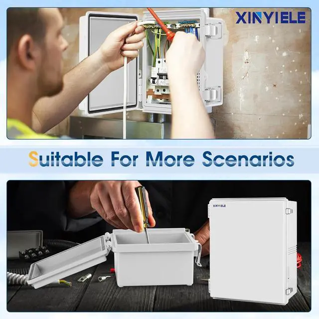 Alt view image 6 of 7 - Waterproof Outdoor Project ABS Plastic Junction Box IP67 Weatherproof Dustproof Enclosure with Hinged Cover, Mounting Plate,Wall Brackets for Power Project (Grey,19.7"x15.7"x7.9")