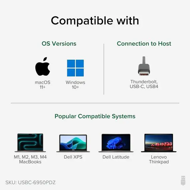 Alt view image 4 of 7 - Plugable 7-in-1 USB C Docking Station Dual Monitor - Dual HDMI Dock is Compatible with Mac and Windows, USB4, Thunderbolt, 100W PD, 2X HDMI, 1x USB-C, 1Gbps Ethernet, 1x USB 3.0, SD Card Reader