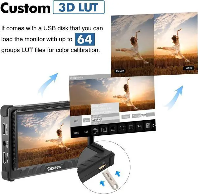 Alt view image 7 of 7 - P5II Camera Field Monitor, 5.5 inch 800nits High Brightness 4K HDMI 1920x1080 IPS Field Monitor with 3D LUT Waveform Vectorscope False Color for DSLR