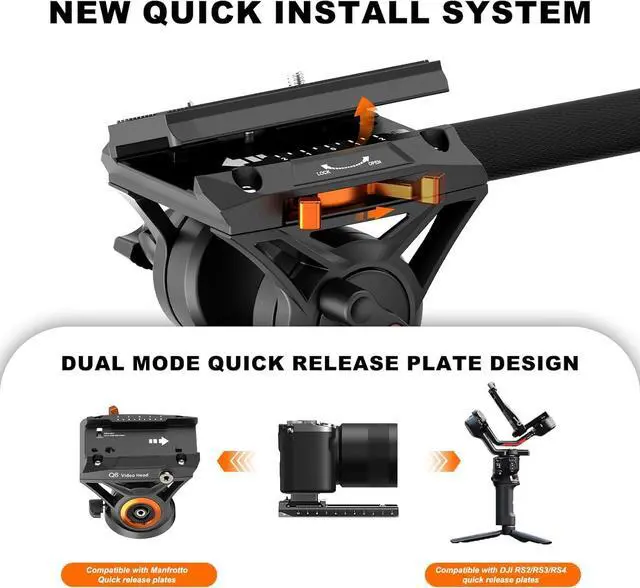 Alt view image 3 of 7 - Professional Camera Monopod with Feet, 73.2 inch Aluminum Portable Travel Video Monopod with Removable Tripod Stand Base, Max Load 22 Lbs, New Q6 Fluid Head for  RS4 Manfrotto