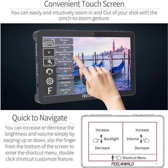 Alt view image 2 of 7 - F5 Pro V4 6 Inch Touch Screen DSLR Camera Field Monitor with 3D LUT F970 External Kit Install for Power Wireless Transmission IPS FHD1920x1080 4K HDMI Input Output 5V Type-c Input Tilt Arm