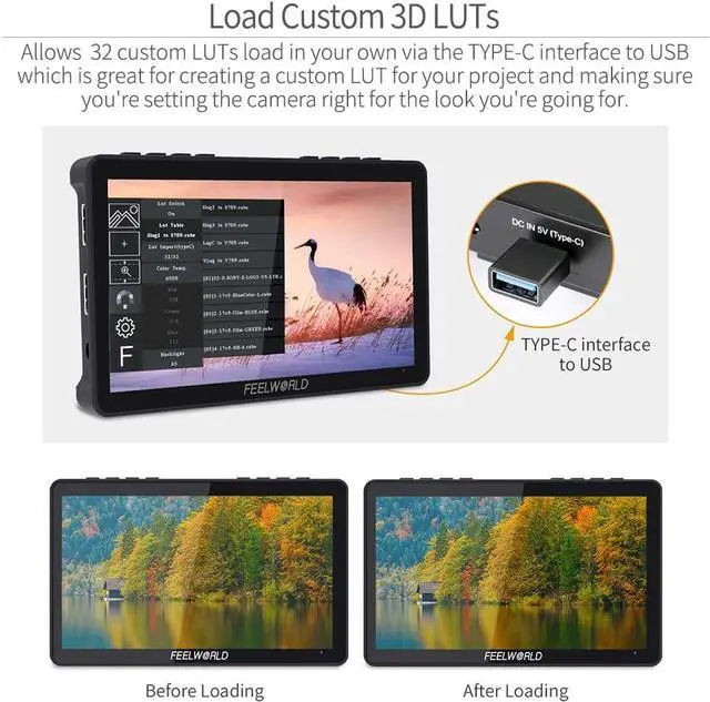 Alt view image 3 of 7 - F5 Pro V4 6 Inch Touch Screen DSLR Camera Field Monitor with 3D LUT F970 External Kit Install for Power Wireless Transmission IPS FHD1920x1080 4K HDMI Input Output 5V Type-c Input Tilt Arm
