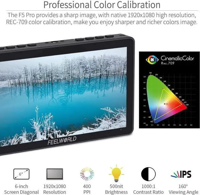 Alt view image 4 of 7 - F5 Pro V4 6 Inch Touch Screen DSLR Camera Field Monitor with 3D LUT F970 External Kit Install for Power Wireless Transmission IPS FHD1920x1080 4K HDMI Input Output 5V Type-c Input Tilt Arm