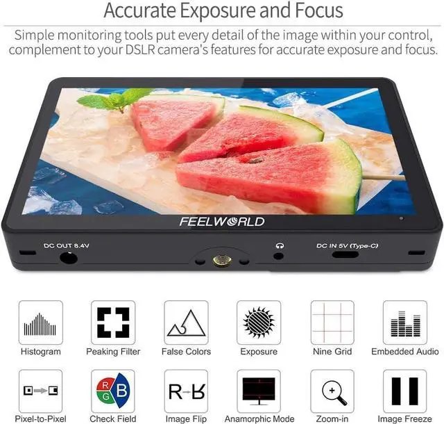 Alt view image 5 of 7 - F5 Pro V4 6 Inch Touch Screen DSLR Camera Field Monitor with 3D LUT F970 External Kit Install for Power Wireless Transmission IPS FHD1920x1080 4K HDMI Input Output 5V Type-c Input Tilt Arm