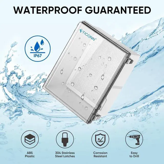 Alt view image 2 of 7 - Waterproof Electrical Junction Box IP67 ABS Plastic Enclosure with Hinged Cover with Mounting Plate, Wall Brackets, Cable Glands (Clear, 19.7"x15.7"x7.9")