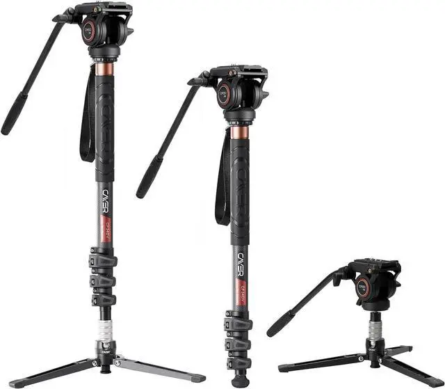 Main image of CF34 Carbon Fiber Camer Monopod Kit, 72 inch Professional Telescopic Video Monopods with Video Fluid Head and Folding Support Base for DSLR Video Cameras Camcorders, Plus 1 Extra Sliding Plate