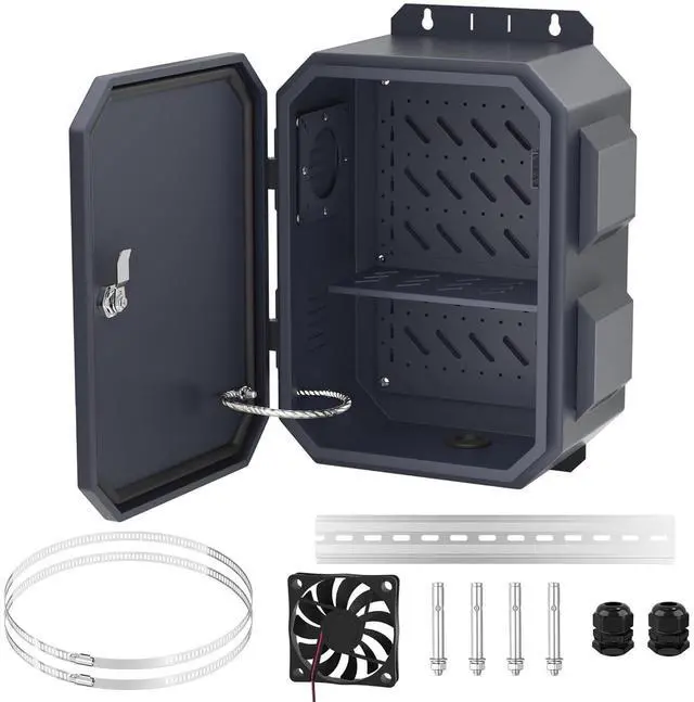 Main image of Outdoor Electrical Box Metal Waterproof Electrical Junction Box IP65 Vented Enclosure Weatherproof with Cold-Rolled Steel Plate Fan Din Rail Cable Gland 15.7"x11.8"x7.9"