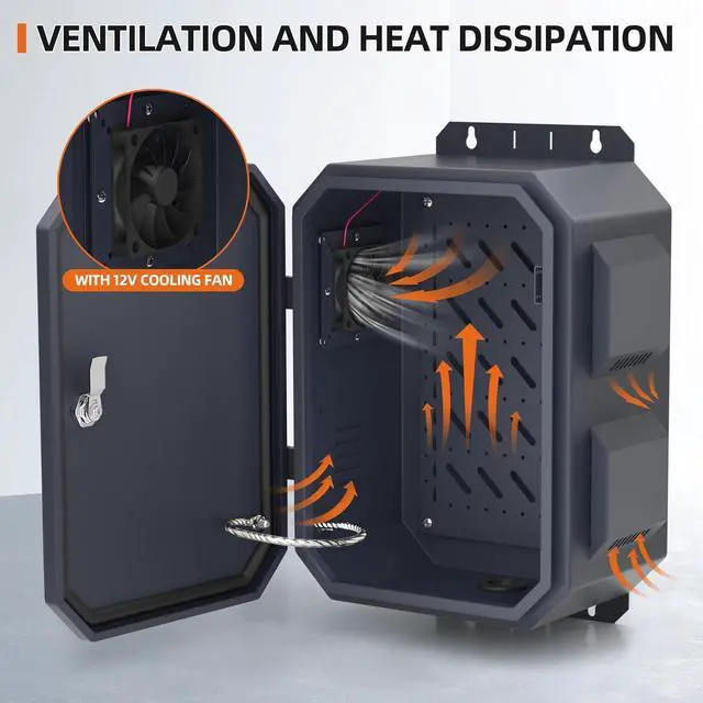 Alt view image 3 of 6 - Outdoor Electrical Box Metal Waterproof Electrical Junction Box IP65 Vented Enclosure Weatherproof with Cold-Rolled Steel Plate Fan Din Rail Cable Gland 15.7"x11.8"x7.9"