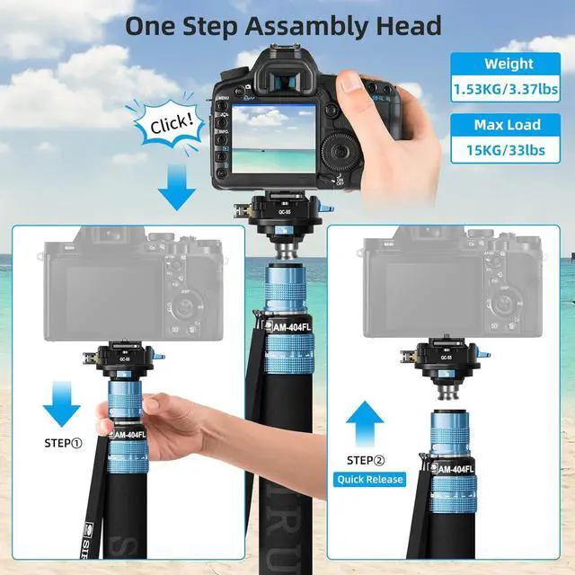 Alt view image 2 of 7 - Monopod with Feet, Professional Aluminum Travel Monopod for Cameras with Quick Release Plate, Max Load 33lbs, Compatible with  Canon Nikon DSLR Camera, AM-404FL+QC-55