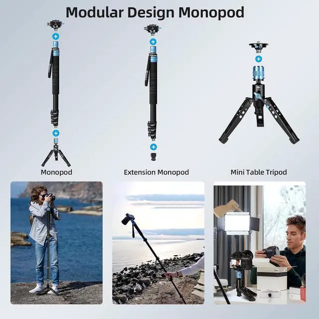 Alt view image 6 of 7 - Monopod with Feet, Professional Aluminum Travel Monopod for Cameras with Quick Release Plate, Max Load 33lbs, Compatible with  Canon Nikon DSLR Camera, AM-404FL+QC-55