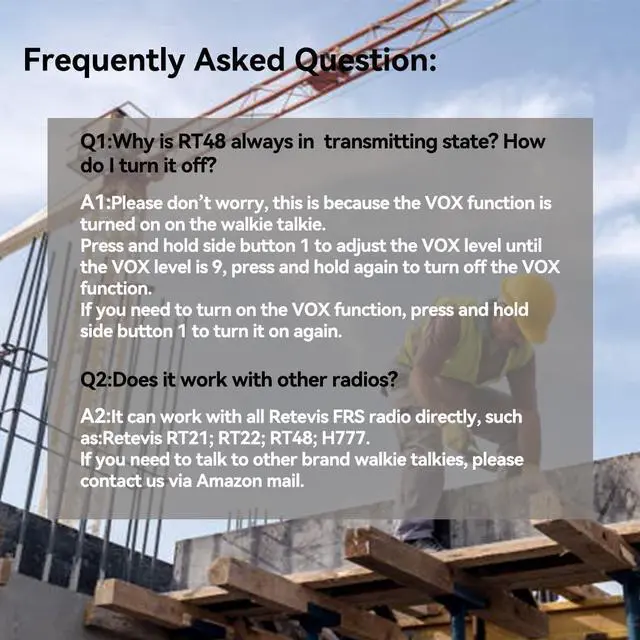 Alt view image 2 of 7 - RT48 Waterproof Walkie Talkies for Adults,Heavy Duty 2 Way Radio,Professional/Business Two Way Radio,1200mAh Battery,VOX,SOS Alarm,Rechargeable Radios for Outdoor Construction School(10 Pack)