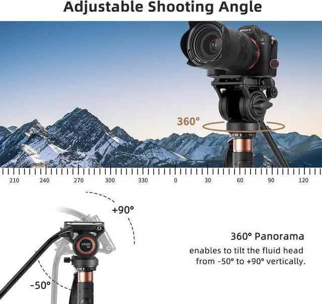 Alt view image 2 of 7 - CF34 Carbon Fiber Camer Monopod Kit, 72 inch Professional Telescopic Video Monopods with Video Fluid Head and Folding Support Base for DSLR Video Cameras Camcorders, Plus 1 Extra Sliding Plate