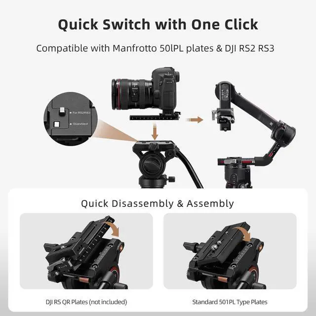 Alt view image 3 of 7 - CF34 Carbon Fiber Camer Monopod Kit, 72 inch Professional Telescopic Video Monopods with Video Fluid Head and Folding Support Base for DSLR Video Cameras Camcorders, Plus 1 Extra Sliding Plate