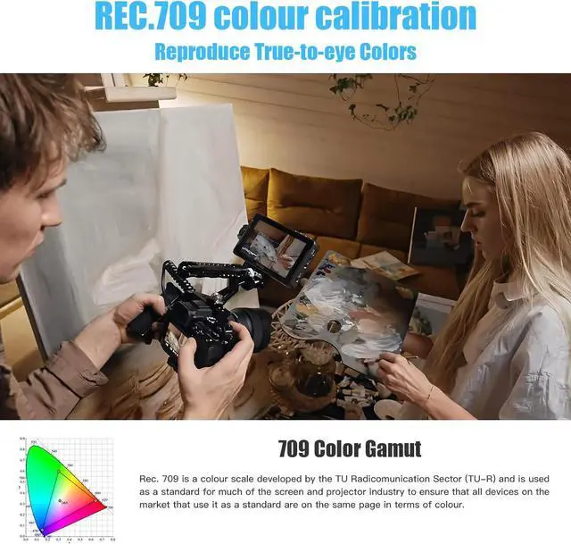 Alt view image 3 of 7 - DC550 5.5" Full HD HDMI On-Camera Monitor Kit, 1200nit Touch Screen Camera Field Monitor with Hood, Battery, Storage Bag for  Canon Nikon Camera, 3DLUT Focus peaking Histogram False Colors