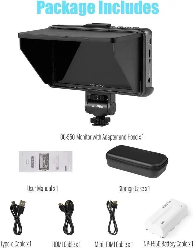 Alt view image 6 of 7 - DC550 5.5" Full HD HDMI On-Camera Monitor Kit, 1200nit Touch Screen Camera Field Monitor with Hood, Battery, Storage Bag for  Canon Nikon Camera, 3DLUT Focus peaking Histogram False Colors