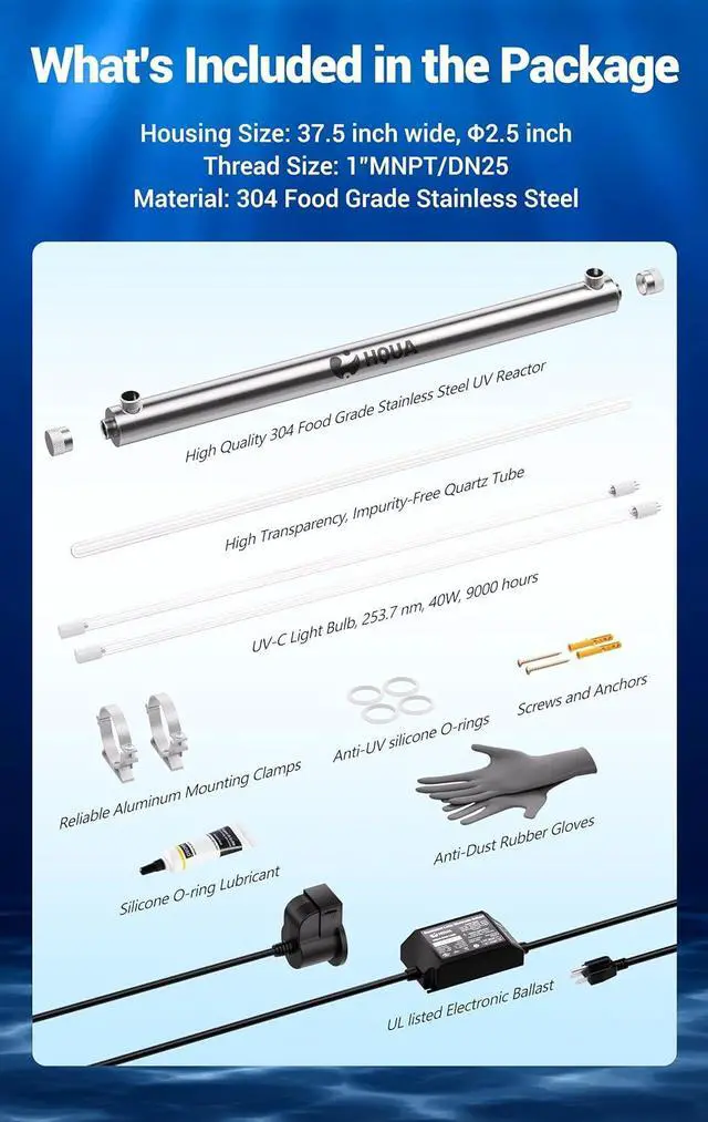 Alt view image 5 of 7 - 120V 40W 12GPM 1 Inlet/Outlet MNPT Whole House Ultraviolet Water Purifier Filter, +1 Extra UV Bulb