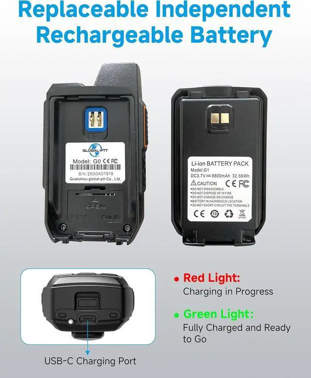 Alt view image 4 of 7 - 2-Pack Global Walkie Talkies with Sim Cards - Handheld PoC Two Way Radios Unlimited Range - Rechargeable PTT Push to Talk Over Cellular Radio Long Range (G0)