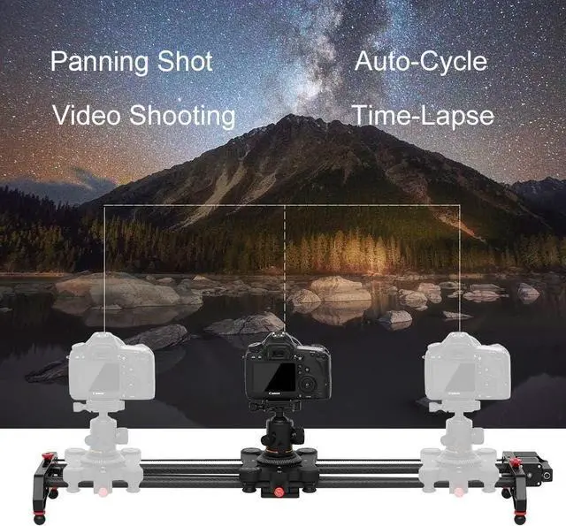 Alt view image 6 of 7 - Motorized Camera Slider, 31" Carbon Fiber Dolly Rail Camera Slider with Time-Lapse Photography, Tracking Shooting and 120 Degree Panoramic Shooting for Most Cameras, with Remote Controller