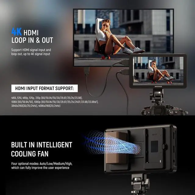Alt view image 3 of 7 - F700 7" Camera Field Monitor, 2000nit HD 1920x1080 IPS Touch Screen with 3D LUT, 4K HDMI Loop in/Out with Peak Focus DSLR Video Assist HDR Waveform, Cold Shoe Mount, 2 NP-F750 Batteries & Cable