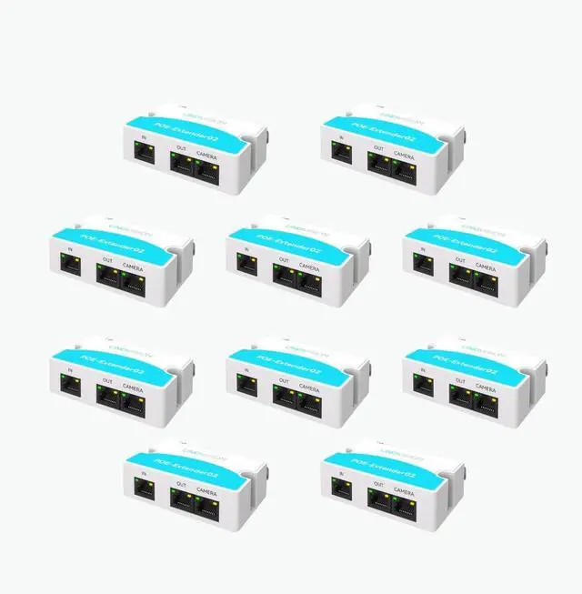 Main image of Mini 2 Port POE Extender IEEE 802.3af/at POE Repeater Up to 1000ft Power Over Ethernet Over Cat5/6 Cable, POE Splitter to 2 POE Devices Like IP Cameras, IP Phone (10 Pack)