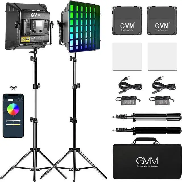 Main image of 800D RGB Video Light Kits with 2 Softboxes, Studio Lights with Bluetooth Control, 2 Packs Photography Lighting with 18 Lighting Scenes, led Panel Lights for Video Recording