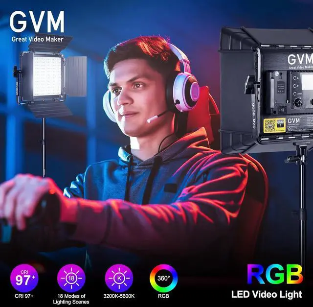 Alt view image 5 of 7 - 800D RGB Video Light Kits with 2 Softboxes, Studio Lights with Bluetooth Control, 2 Packs Photography Lighting with 18 Lighting Scenes, led Panel Lights for Video Recording