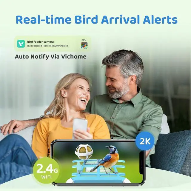 Alt view image 2 of 7 - Smart Bird Feeder with Camera Solar Powered, Birdfeeder Cam for Outside, AI Species Identify, 2K Live View, Instant Arrival Alerts, Bird Lover Gifts, Blue