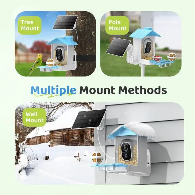 Alt view image 6 of 7 - Smart Bird Feeder with Camera Solar Powered, Birdfeeder Cam for Outside, AI Species Identify, 2K Live View, Instant Arrival Alerts, Bird Lover Gifts, Blue