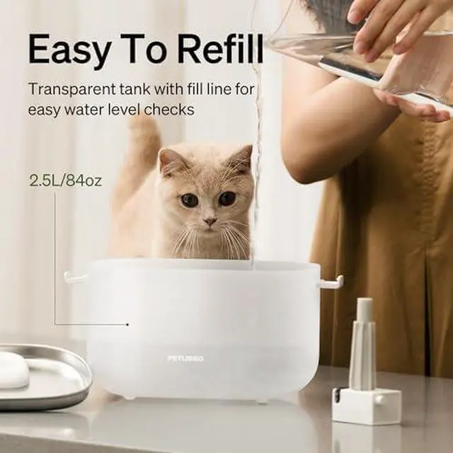 Alt view image 5 of 5 - Cat Water Fountain with Wireless Pump, 2.5L/84oz Pet Water Fountain for Cats Indoor Stainless Steel, Cat Water Dispenser with Two Flow Modes, Pat Fountain for Drinking Easy Clean, BPA-Free