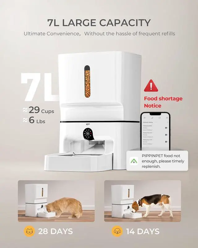 Alt view image 2 of 7 - Automatic Cat Feeder with Camera, 7L Timed Dog Feeders, Adjustable Camera, 1080P HD Night Vision, Automatic Dog Feeder, 5G WiFi Cat Food Dispenser with 2-Way Audio, Low Food & Motion Alerts
