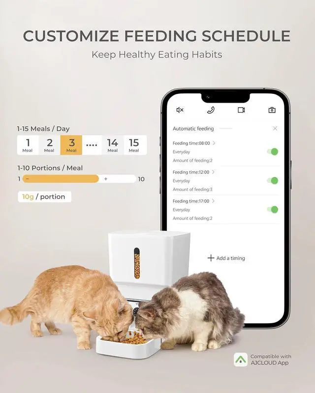 Alt view image 4 of 7 - Automatic Cat Feeder with Camera, 7L Timed Dog Feeders, Adjustable Camera, 1080P HD Night Vision, Automatic Dog Feeder, 5G WiFi Cat Food Dispenser with 2-Way Audio, Low Food & Motion Alerts
