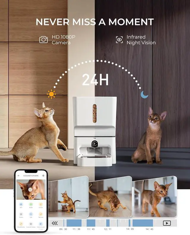 Alt view image 5 of 7 - Automatic Cat Feeder with Camera, 7L Timed Dog Feeders, Adjustable Camera, 1080P HD Night Vision, Automatic Dog Feeder, 5G WiFi Cat Food Dispenser with 2-Way Audio, Low Food & Motion Alerts