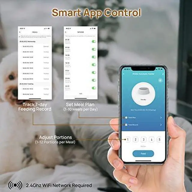 Main image of Automatic WiFi Pet Feeder for 2 Pets, 5L Capacity, 1-10 Meals Per Day, Adjustable Bowl Height, Smart Dog Cat Feeder with 2 Stainless Steel Bowls, 2.4G WiFi App Control for Cats and Small Dogs