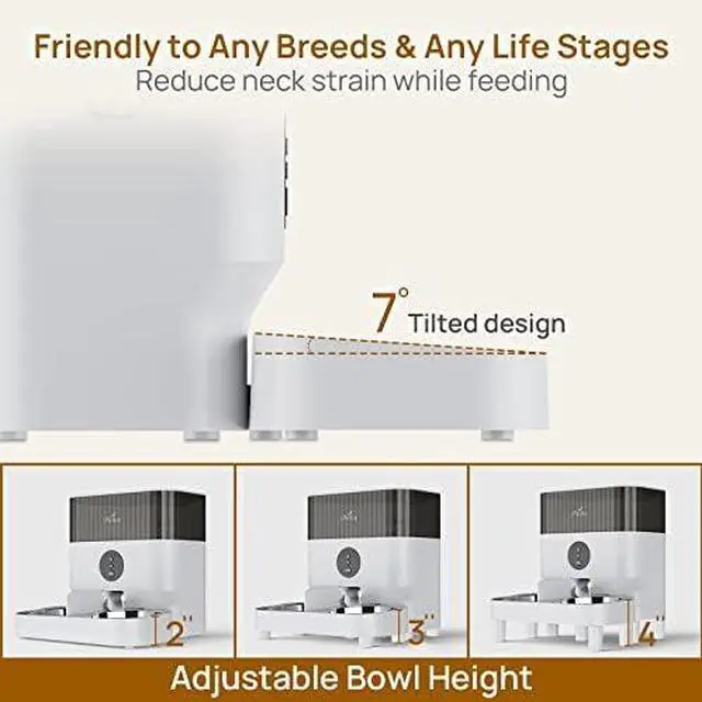 Alt view image 4 of 6 - Automatic WiFi Pet Feeder for 2 Pets, 5L Capacity, 1-10 Meals Per Day, Adjustable Bowl Height, Smart Dog Cat Feeder with 2 Stainless Steel Bowls, 2.4G WiFi App Control for Cats and Small Dogs