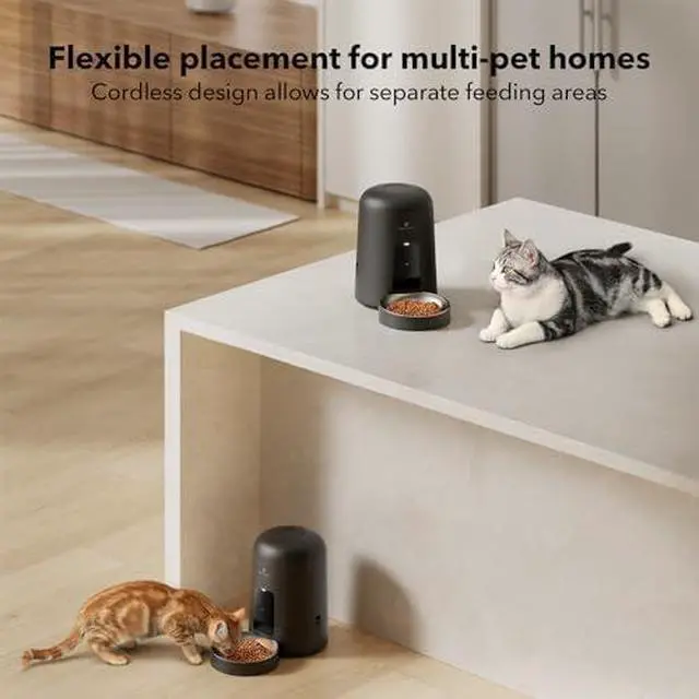 Alt view image 3 of 6 - Automatic Cat Feeder, Wi-Fi Rechargeable Cats Food Dispenser Battery-Operated with 30-Day Life, AIR 2.4G Wi-Fi Timed Pet Feeder for Cats & Dogs, 2L Auto Cat Feeder, Black