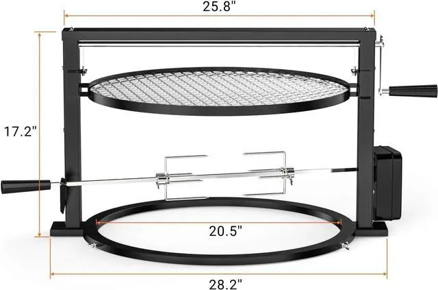 Alt view image 5 of 6 - Santa-maria Style Grill Rotisserie System Adjustable Cooking Grate Attachment for Weber 22 inch Kettle Grills - Global Patent